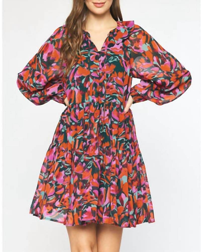 Front of a model wearing a size LARGE Perfect Ensemble Dress In Hunter Green in Hunter Green by entro. | dia_product_style_image_id:342318